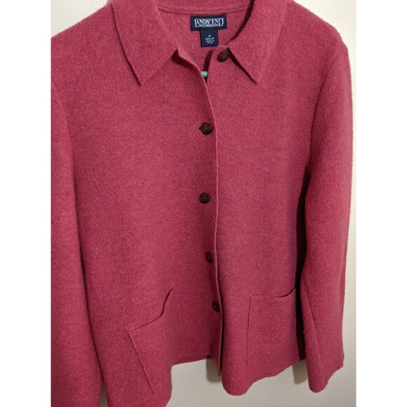 Lands End Cardigan Sweater Jacket Collared 100% Wool Outdoor 14 Regular - Picture 5 of 10